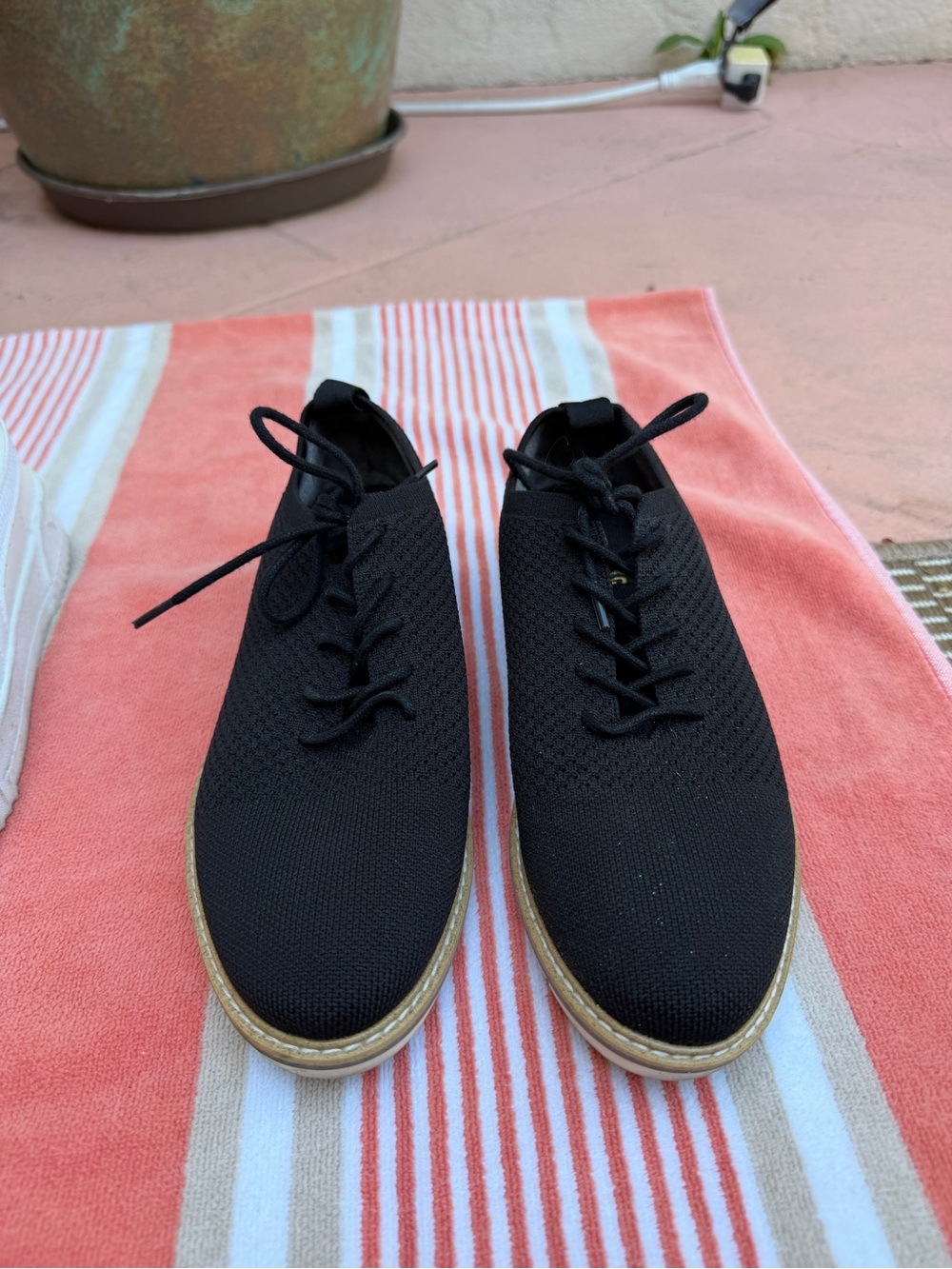 Kelly & Katie Black Knit Lace-Up Flats with Gold Trim